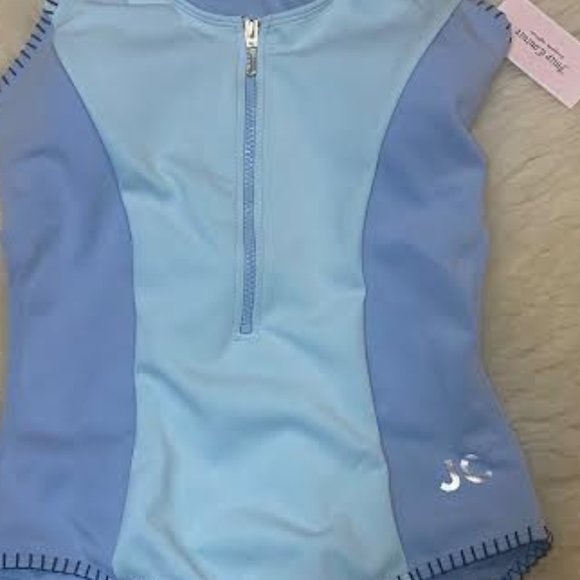 NWT JUICY COUTURE Light Blue LOGO  'Juicy' Zip-Front One-Piece Sporty Swimsuit - Picture 13 of 14